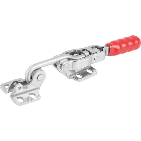 Kipp Hook Clamp, Horizontal W Fixed Jaw, F2=2000, Stainless Bright, Comp:Plastic Comp:Red Oil-Resistant K1432.12000